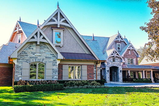 exterior eye level view of front of custom built home