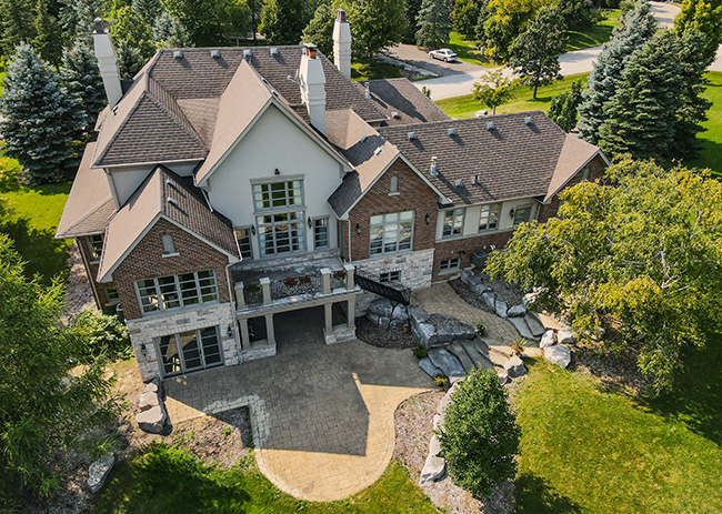 aerial view, exterior Prince Adam custom home